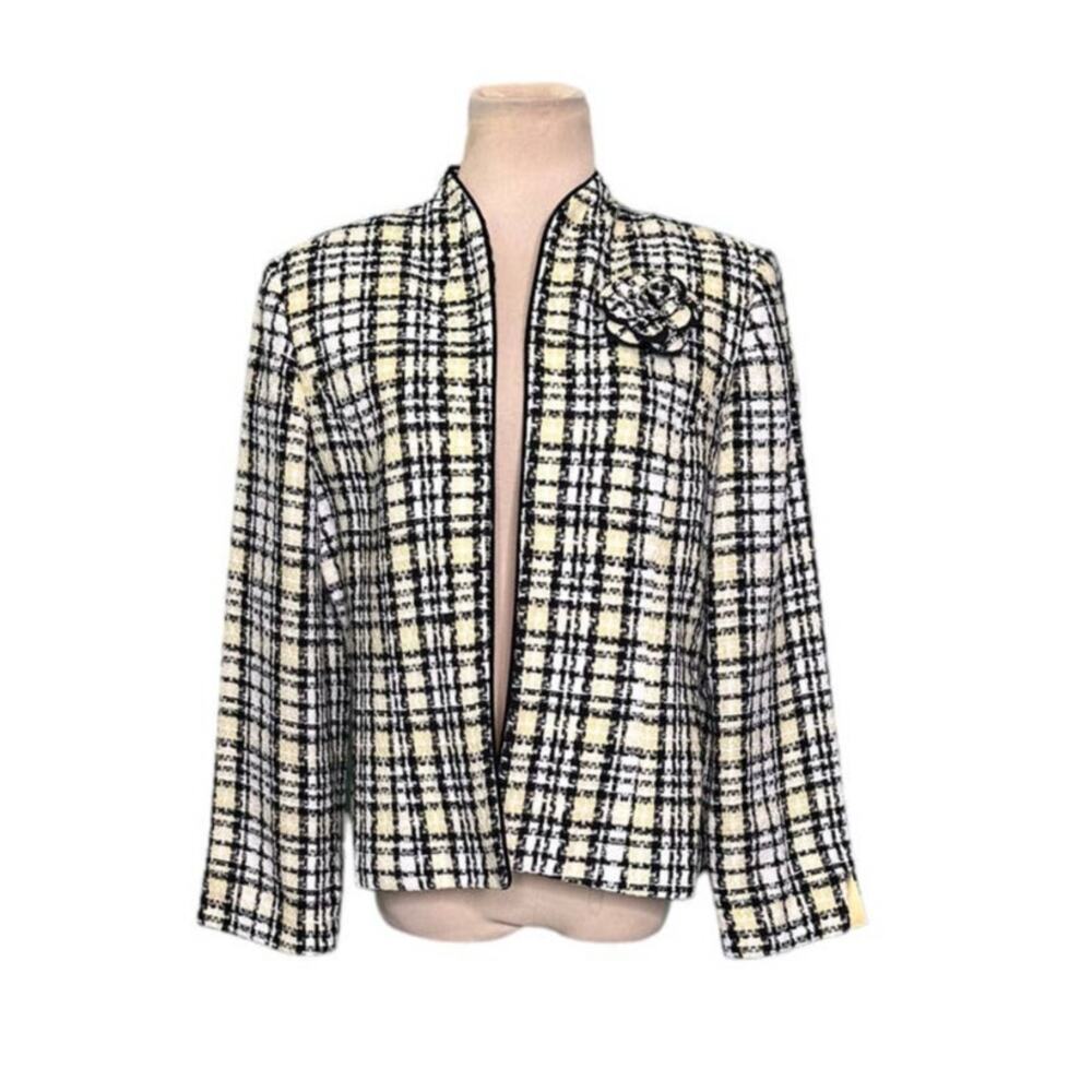 Jessica Howard yellow plaid long sleeves open front Blazer size 12P